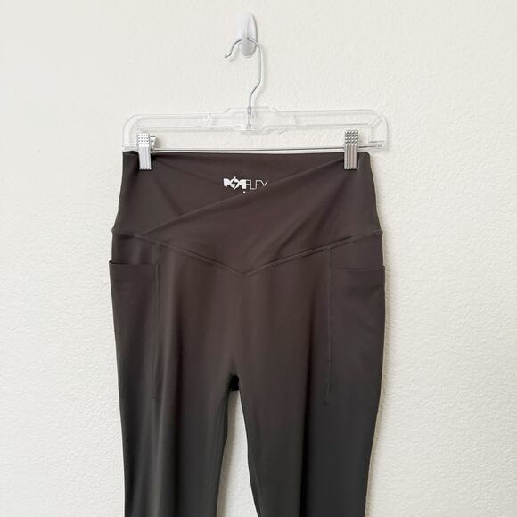 [Popflex] Olive Green CrissCross Hourglass Flared Leggings Pockets Size Large L - Picture 5 of 11